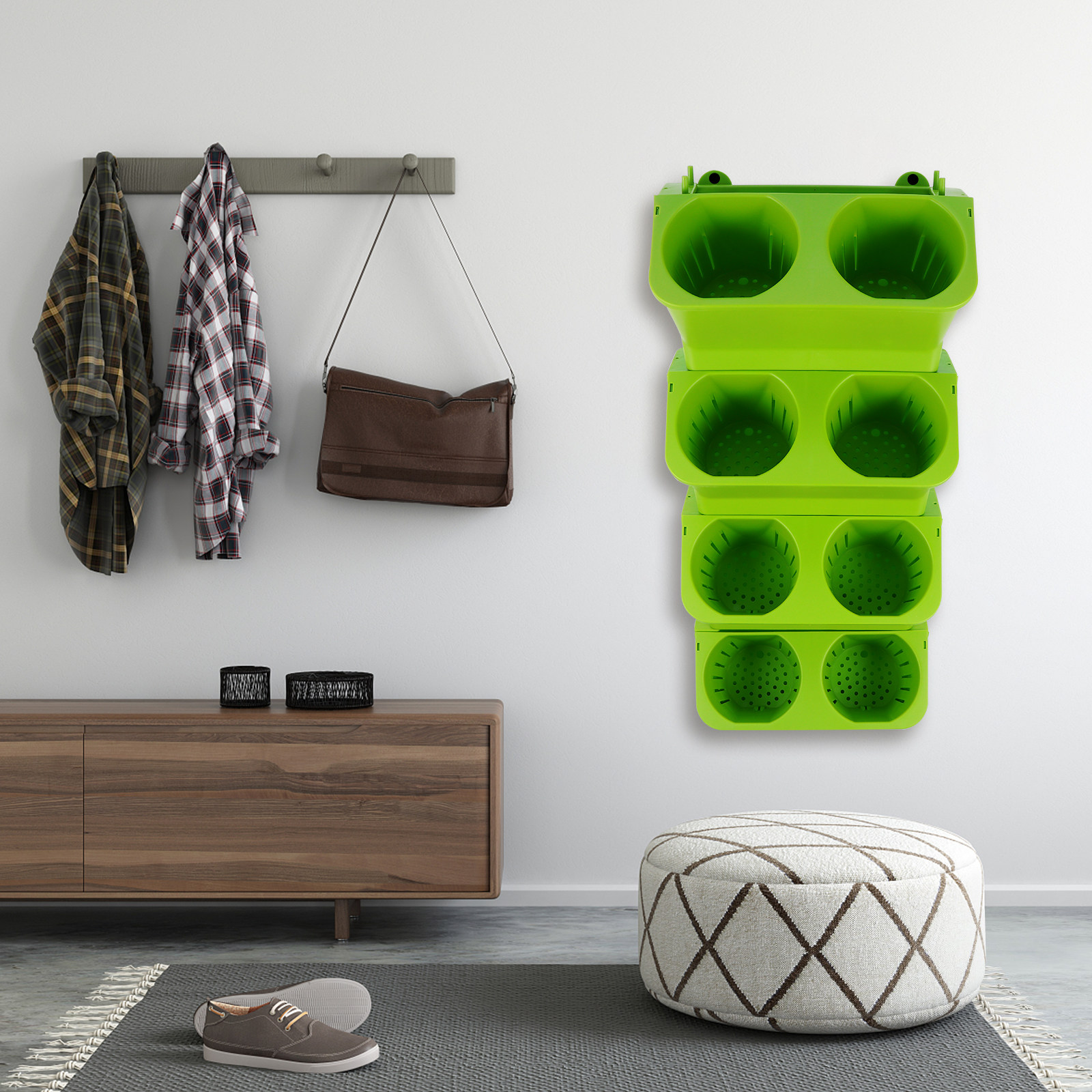 Vertical Wall Planter - 4個セット 垂直壁掛けプランターセット 自動給水 2ポケットデザイン 室内・屋外植物用 リビング背景
