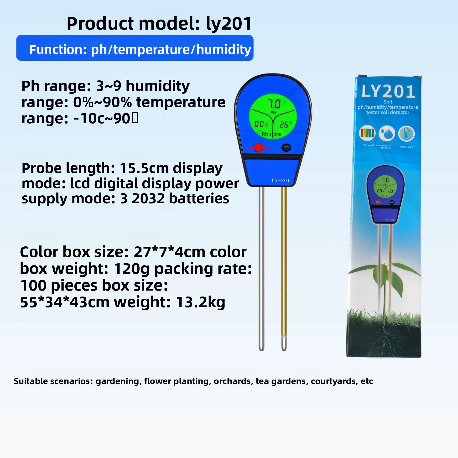 Moisture Meter Plant - 4 in 1土壌水分pHメーター、植物、庭、園芸、芝生用の栄養素温度テスター