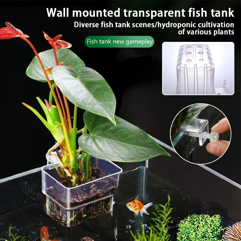 Hanging Planter Basket - 水槽吊り下げプランターカップ 壁掛け水生植物ホルダー 水槽プランターバスケット 魚タンク植物ポット 魚タンク ペセドラ