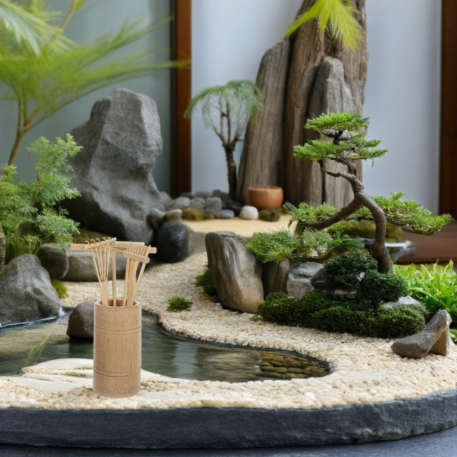 Gardening Tools And Accessories - 1セット 禅サンドガーデン レーキキット 竹製ミニツール デスク装飾 ミニチュアクラフトアクセサリー