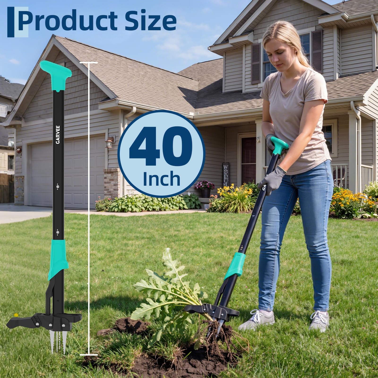 Gardening Tools Long - ロングハンドル式自立型雑草抜き、腰をかがめる必要なし、簡単に雑草を除去 – 力の入れやすい、頑丈なフットペダルと軽量アルミ製除草ツール、高齢者向けの腰に優しいガーデンギフト