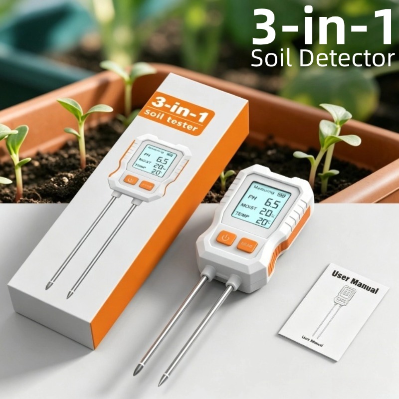 Moisture Meter Plant - 3-in-1デジタル土壌テスター、デュアルプローブ付き、高精度pH/水分/温度計（庭園植物用）、LCDディスプレイ搭載