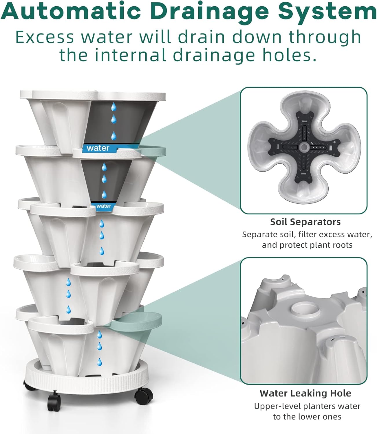 積み重ね可能なプラスチック植木鉢セット、垂直植木鉢、イチゴ苗 - Vertical Wall Planter のレビューと価格