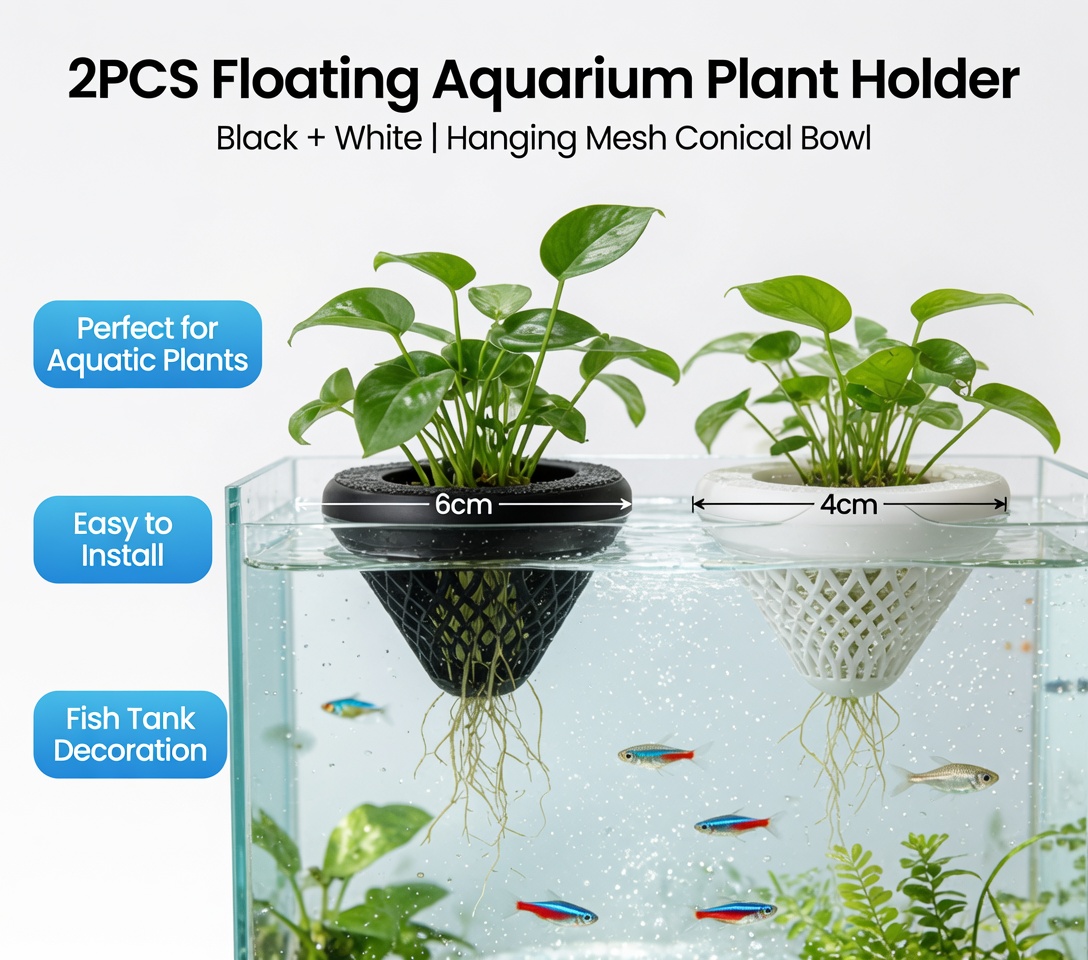 2個入りフローティングアクアリウムプラントホルダー、水槽用吊 - Hanging Planter Basket のレビューと価格