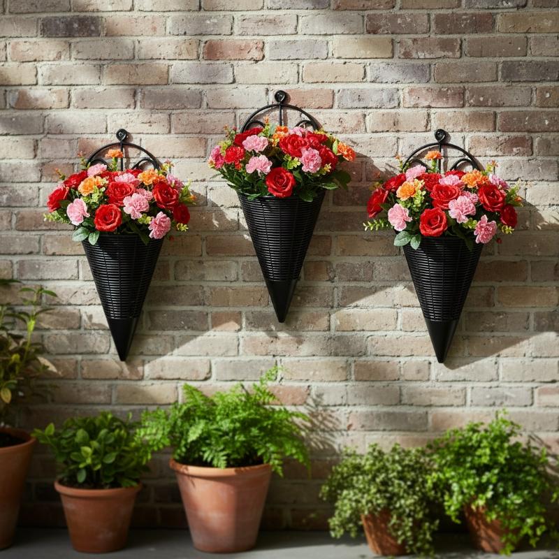 吊り下げ式コーン型ウォールプランターバスケット、模造ラタン製 - Hanging Planter Basket のレビューと価格