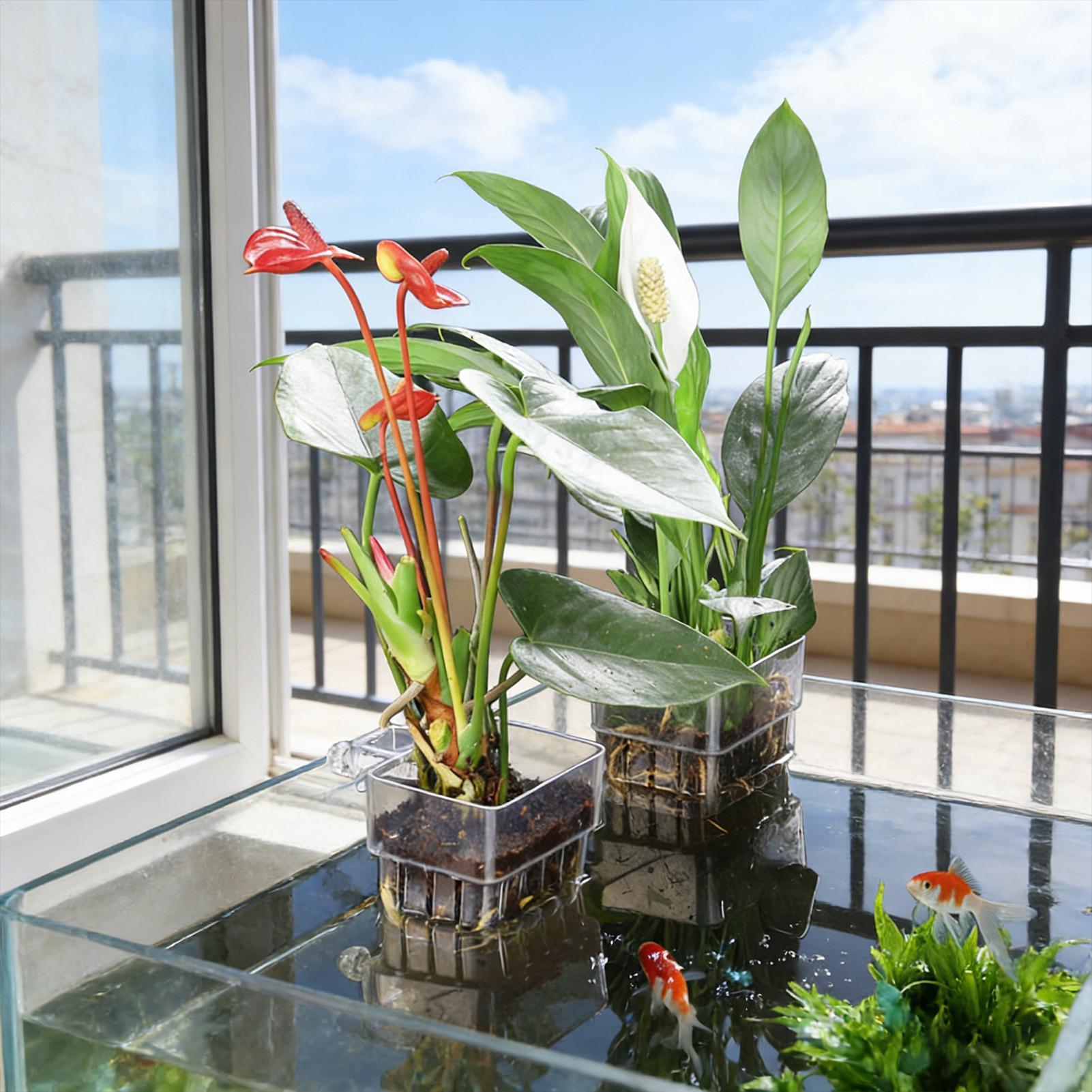 水槽植物バスケット透明水槽吊り下げ装飾ポット水生植物ホルダー - Hanging Planter Basket のレビューと価格