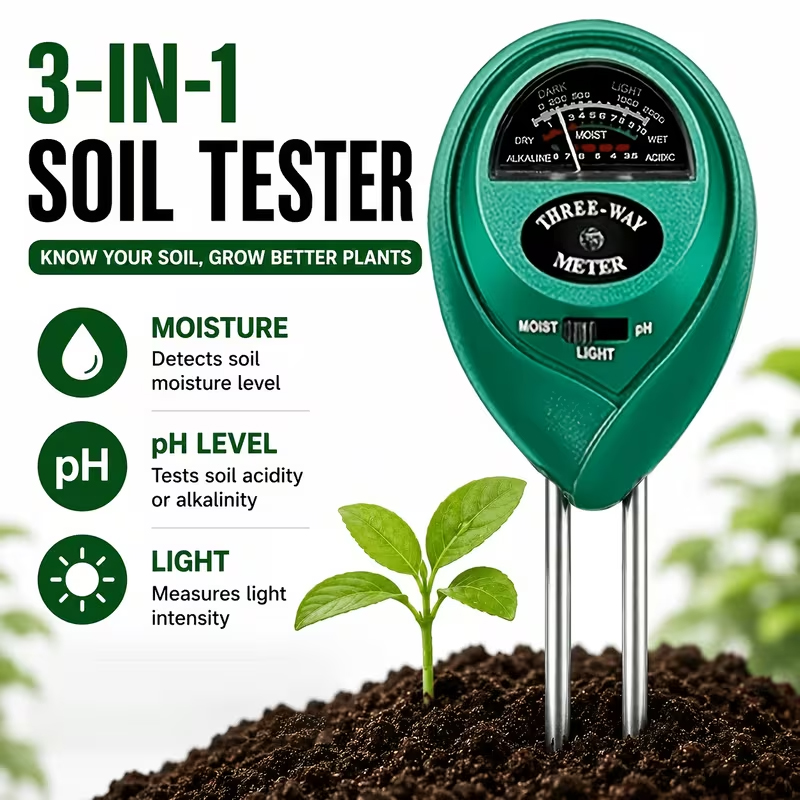 3-in-1土壌テスター（水分、PH、光測定器）– バッテリ - Moisture Meter Plant のレビューと価格