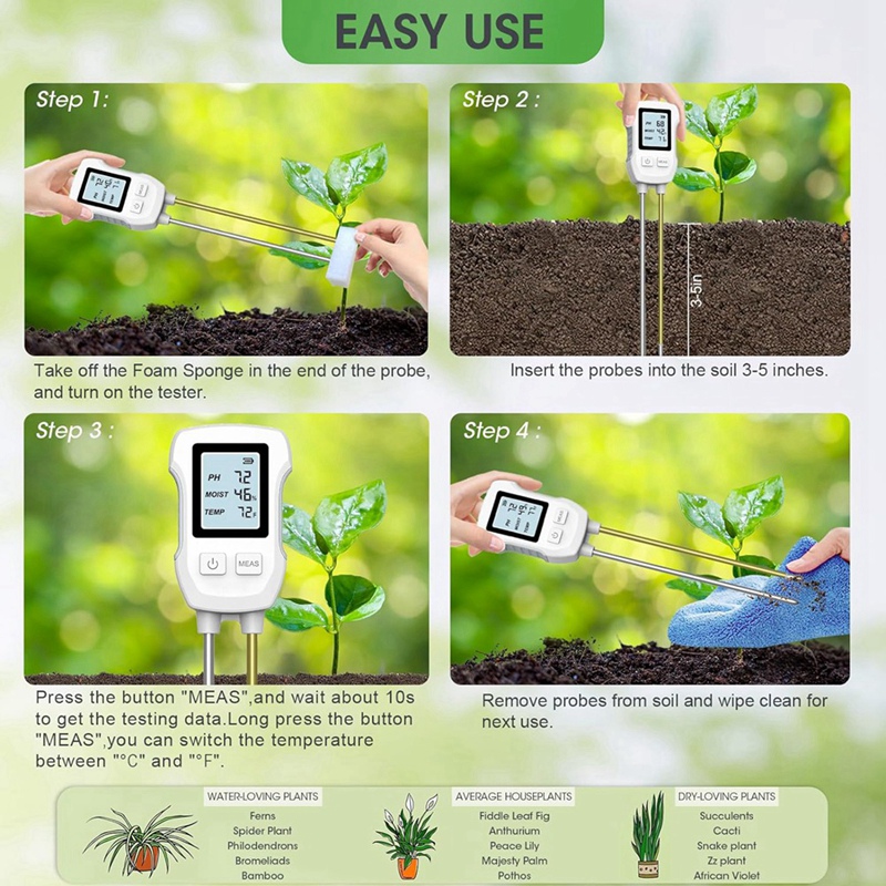 3 in 1土壌水分計、温度/土壌水分/PHメーター付きデジ - Moisture Meter Plant のレビューと価格